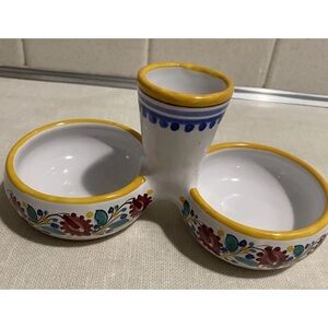 Salt Cellar Condiments Dish Signed Bottom HK  Vintage Ceramic Terracotta Base